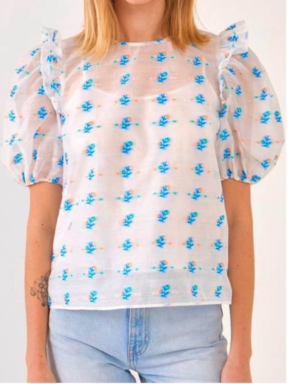 English Factory Sheer Puff Sleeve Blouse